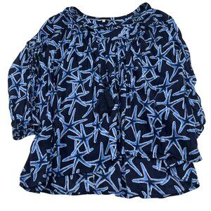 Crown & Ivy Women's Starfish Print Boho Blouse Medium Long Sleeves